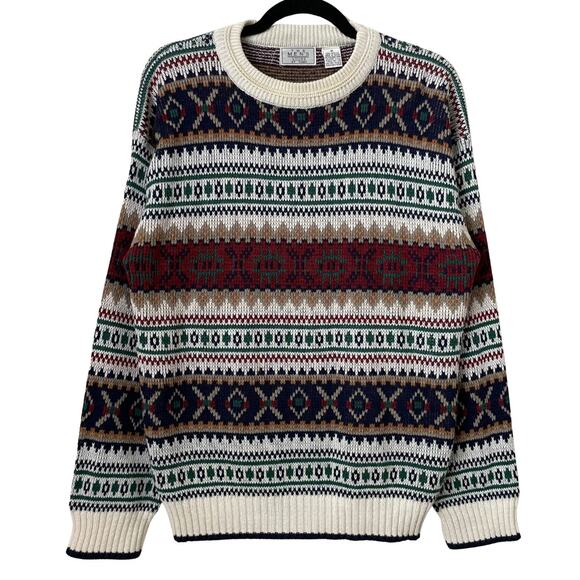 Vintage Sears Sweater Mens Medium Fair Isle Nordic Fisherman 90s Christmas Xmas - Picture 1 of 11